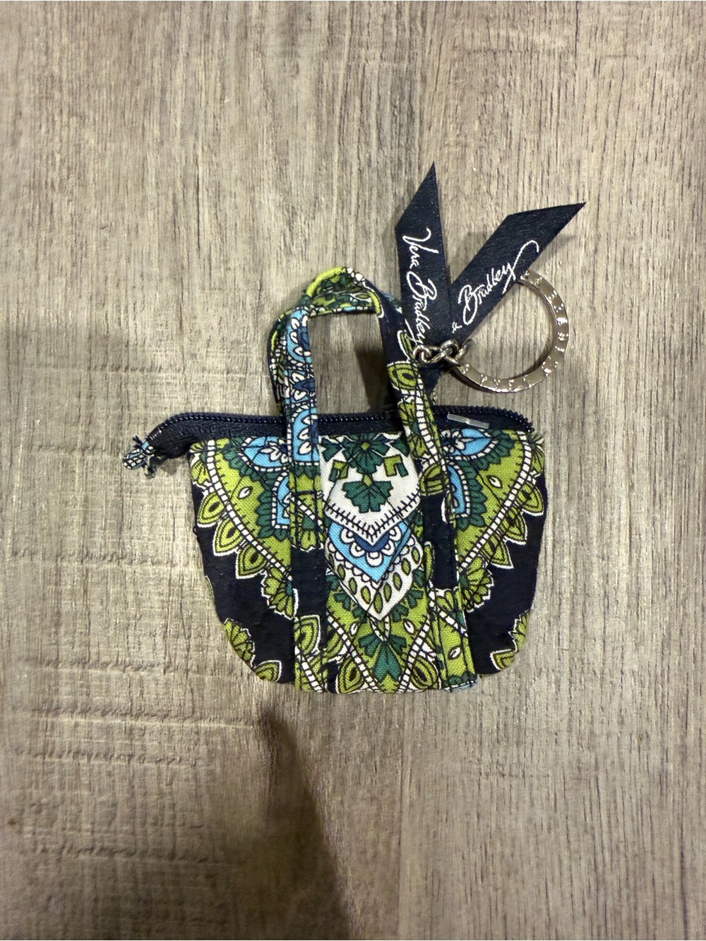 Vera Bradley Navy, Green & White Paisley Mini Purse Keychain